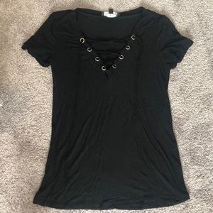 Black criss cross V neck